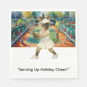 Tennis kerstthema voor kattenliefhebbers servet