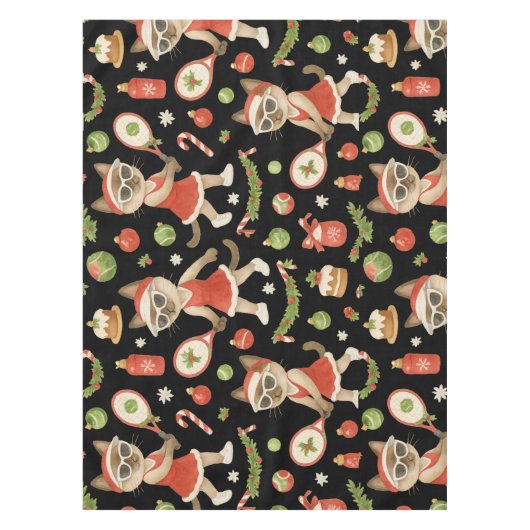 Tennis kerstthema voor kattenliefhebbers tafelkleed (Voorkant)