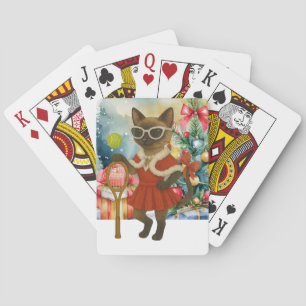 Tennis Kerstthema voor Siamese Kat Liefhebbers Pokerkaarten