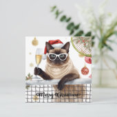 Tennis Kerstthema voor Siamese Kattenliefhebbers Feestdagenkaart (Staand voorkant)