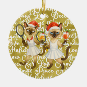 Tennis Kerstthema voor speler die kat liefheeft Keramisch Ornament
