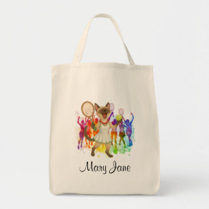 Tennis Kerstthema voor speler die kat liefheeft  Tote Bag
