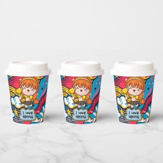 Tennis Kind Verjaardagsfeest Abstracte Achtergrond Papieren Bekers (Multi)