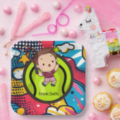 Tennis Kind Verjaardagsfeest Abstracte Achtergrond Papieren Bordje (Feest)