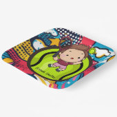 Tennis Kind Verjaardagsfeest Abstracte Achtergrond Papieren Bordje (Gebogen)