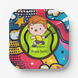 Tennis Kind Verjaardagsfeest Abstracte Achtergrond Papieren Bordje