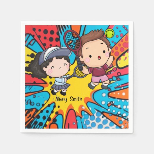 Tennis Kind Verjaardagsfeest Abstracte Achtergrond Servet (Voorkant)