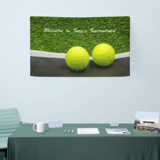 Tennis-label op zwarte en groene achtergrond spandoek (Beurs)