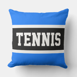 TENNIS Leuk Sportief Bold Helder Blauw Zwart Strep Buitenkussen