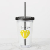Tennis Liefde Gele Bal Hart Sport Gepersonaliseerd Acryl Drinkbeker (Voorkant)