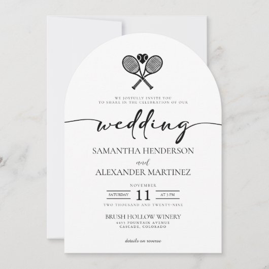 Tennis liefde met details bruiloft kaart (Voorkant)