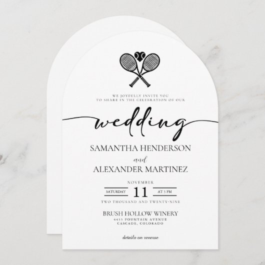 Tennis Liefde met QR Code Trouwen Kaart (Voorkant / Achterkant)