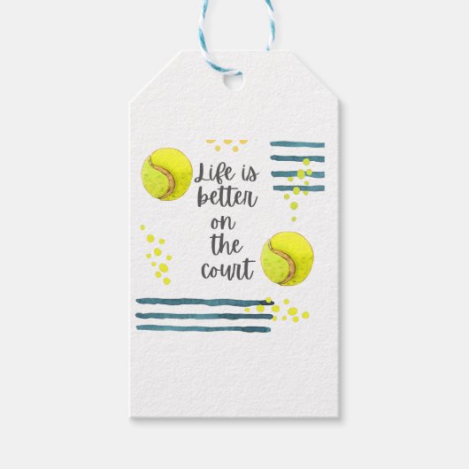 Tennis Life is beter voor de rechtbank waterverf Cadeaulabel (Voorkant)
