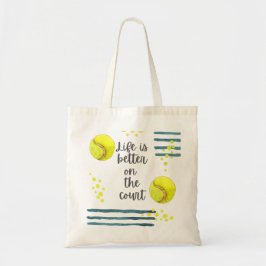 Tennis Life is beter voor de rechtbank waterverf Tote Bag