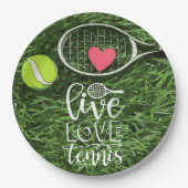 Tennis Live Love Tennis met bal en racket Papieren Bordje (Voorkant)