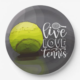 Tennis Live Love Tennis met zwarte bal Papieren Bordje