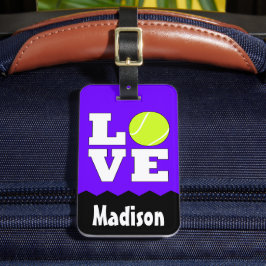 Tennis LOVE Aangepaste naam & kleur Tennis Racket Bagagelabel