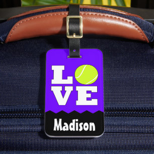 Tennis LOVE Aangepaste naam & kleur Tennis Racket  Bagagelabel
