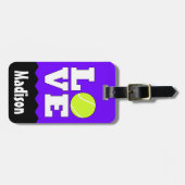 Tennis LOVE Aangepaste naam & kleur Tennis Racket  Bagagelabel (Voorkant horizontaal)