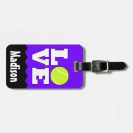 Tennis LOVE Aangepaste naam & kleur Tennis Racket Bagagelabel