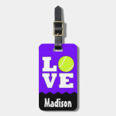 Tennis LOVE Aangepaste naam & kleur Tennis Racket  Bagagelabel (Voorkant verticaal)
