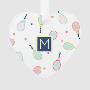 Tennis Love Heart Monogram Personalized Holiday Ornament