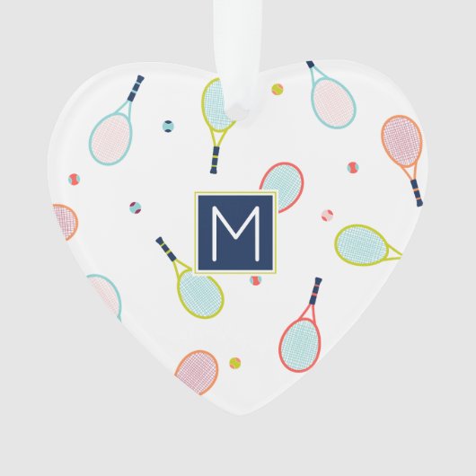 Tennis Love Heart Monogram Personalized Holiday Ornament (voorkant)