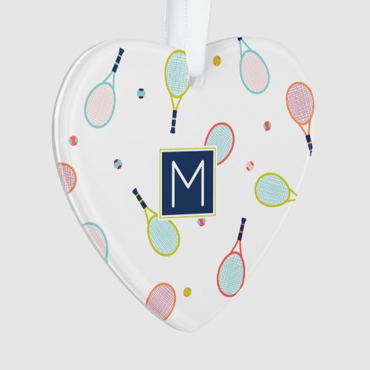 Tennis Love Heart Monogram Personalized Holiday Ornament (voorkant)