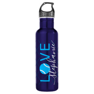Tennis Love Personalized Bright Cyan Blue Waterfles