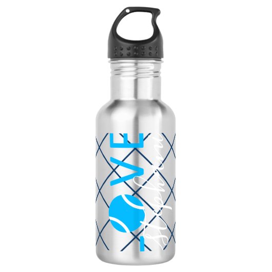 Tennis Love Personalized Bright Cyan Blue Waterfles (Voorkant)
