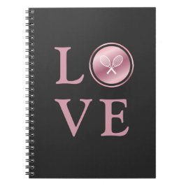 Tennis Love Pink Rose Gold Typography Cute Rackets Notitieboek