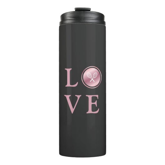 Tennis Love Pink Rose Gold Typography Cute Rackets Thermosbeker (Voorkant)