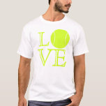 Tennis Love T-Shirt<br><div class="desc">Dit T-shirt met de titel Tennis Love scoort zeker wat punten met tennisspelers. (Dat heet ironie, kinderen.) In het shirt staat het woord "LOVE" in fluorescerend geel, open, met elkaar bedekt letterwoord, terwijl een tennisbal wordt gebruikt voor de "O". Het ontwerp werkt op veel niveaus, dus kies gewoon je favoriet...</div>