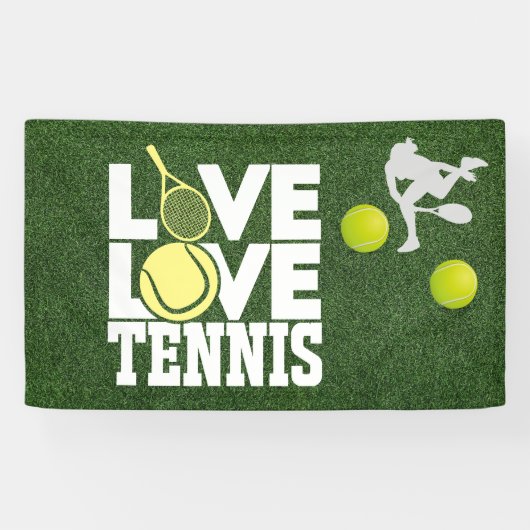 Tennis Love tennis op groen gras Spandoek (Horizontaal)
