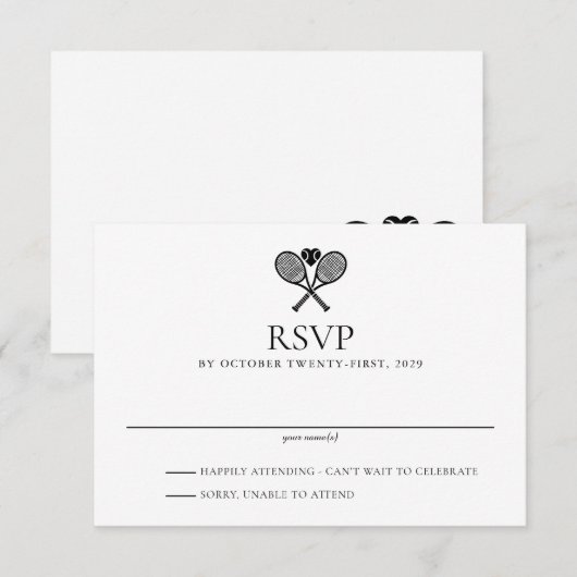 Tennis Love Wedding RSVP Kaartje (Voorkant / Achterkant)