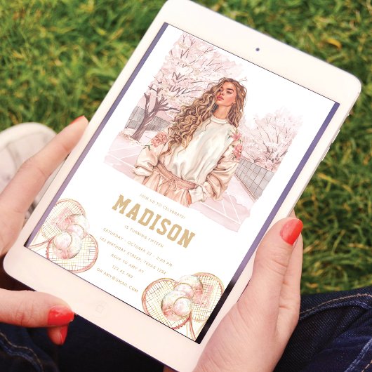 Tennis luxe tiener meisje verjaardag roze goud kaart