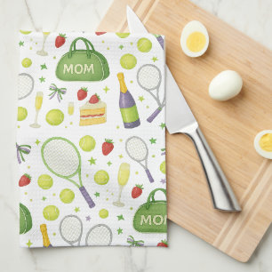 Tennis mama met racket en Ballen en aardbeien Theedoek