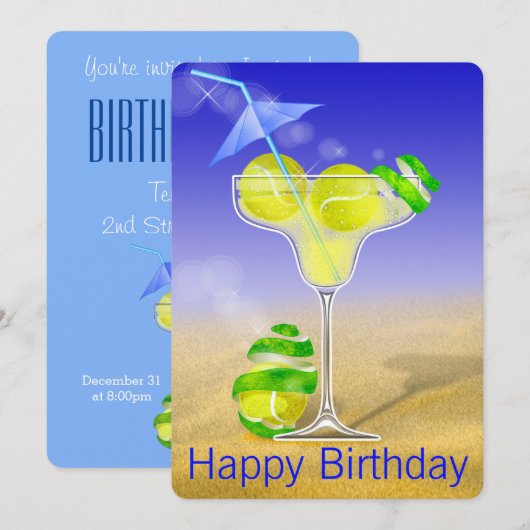 Tennis Margarita Verjaardagsfeestje Kaart (Voorkant / Achterkant)