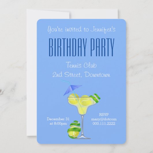 Tennis Margarita Verjaardagsfeestje Kaart (Achterkant)