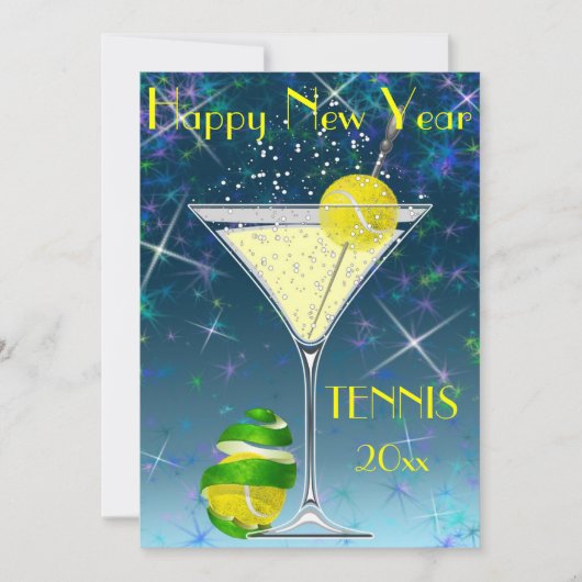 Tennis Martini New Year Kaart (Voorkant)