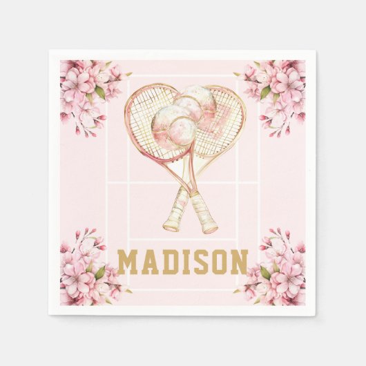 Tennis Meisje Verjaardag Gepersonaliseerd Servet (Voorkant)