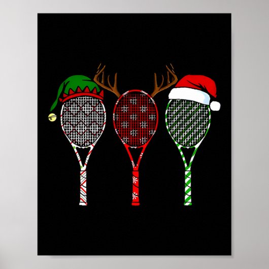 Tennis Merry Chistmas 3 Tennis Racket Kerstmis Poster (Voorkant)