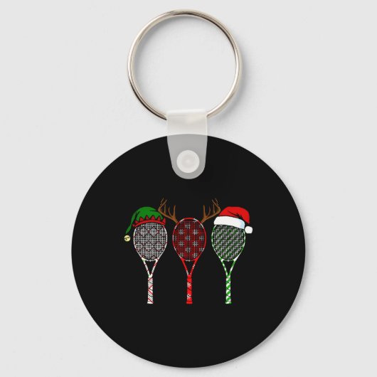 Tennis Merry Chistmas 3 Tennis Racket Kerstmis Sleutelhanger (Voorkant)