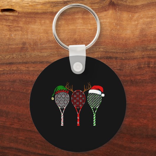 Tennis Merry Chistmas 3 Tennis Racket Kerstmis Sleutelhanger (Voorkant)