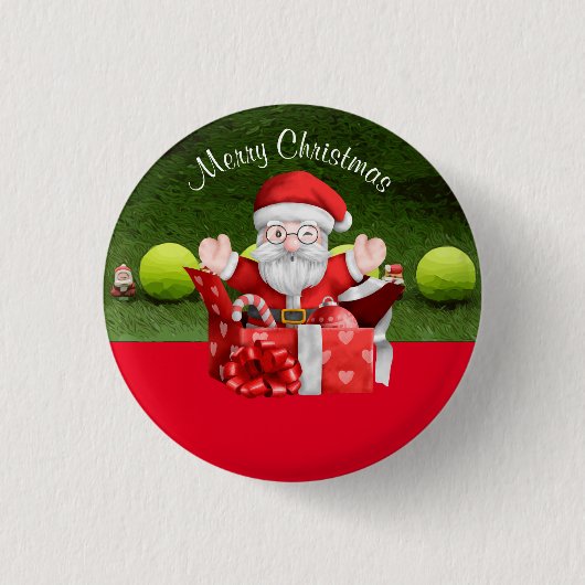 Tennis Merry Kerstmis met bal en kerstman Ronde Button 3,2 Cm (Voorkant)