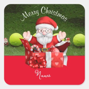 Tennis Merry Kerstmis met bal en kerstman Vierkante Sticker