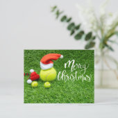 Tennis Merry Kerstmis met bal op groen Briefkaart (Staand voorkant)