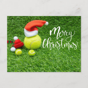 Tennis Merry Kerstmis met bal op groen Briefkaart