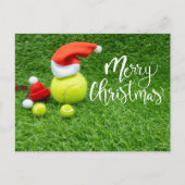 Tennis Merry Kerstmis met bal op groen Briefkaart (Voorkant)