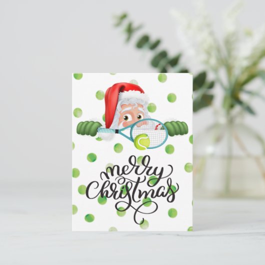 Tennis Merry Kerstmis met kerstman Briefkaart (Staand voorkant)